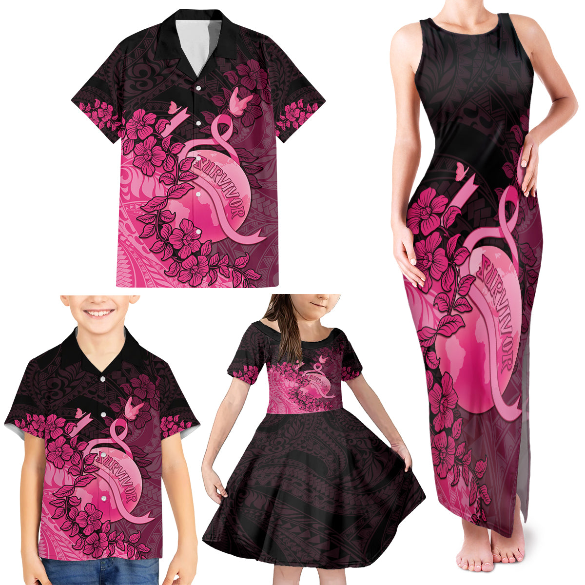 Personalised Cancer Fighter Family Matching Tank Maxi Dress and Hawaiian Shirt I Beat Cancer LT05 - Polynesian Pride