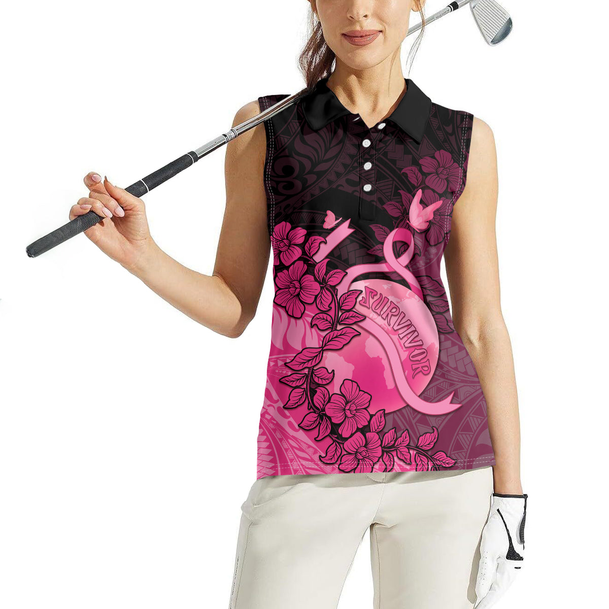 Personalised Cancer Fighter Women Sleeveless Polo Shirt I Beat Cancer LT05 - Polynesian Pride
