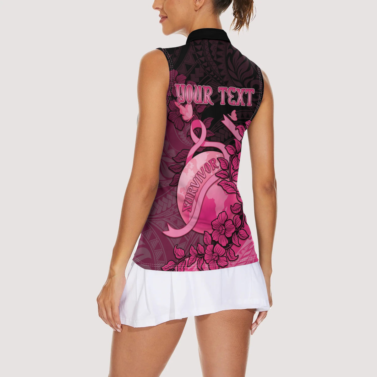 Personalised Cancer Fighter Women Sleeveless Polo Shirt I Beat Cancer LT05 - Polynesian Pride