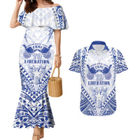 Northern Mariana Islands Liberation Day Couples Matching Mermaid Dress and Hawaiian Shirt 79th Anniversary LT05 Blue - Polynesian Pride