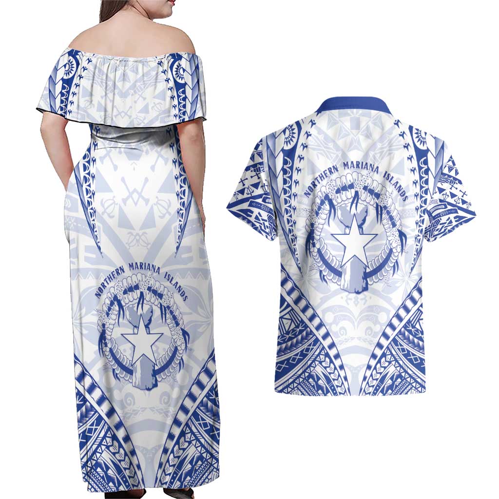 Northern Mariana Islands Liberation Day Couples Matching Off Shoulder Maxi Dress and Hawaiian Shirt 79th Anniversary LT05 - Polynesian Pride