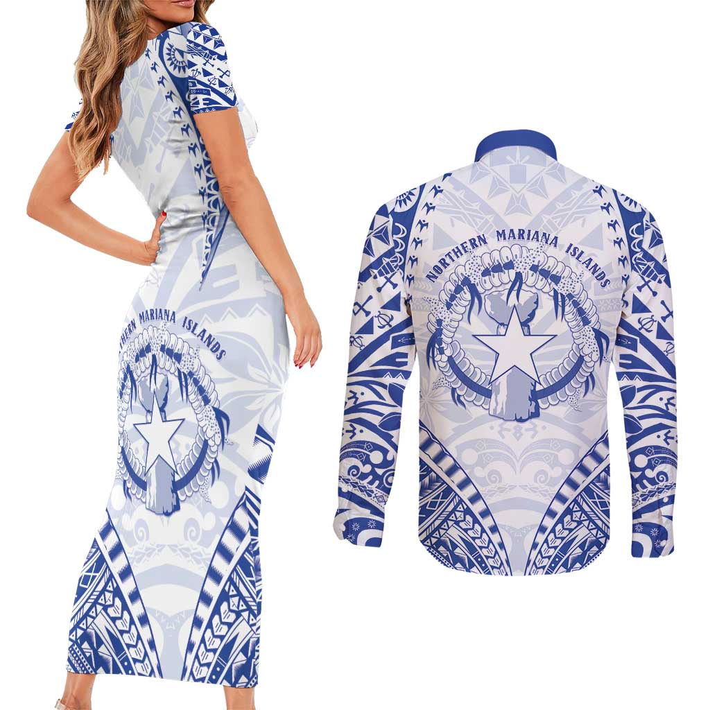 Northern Mariana Islands Liberation Day Couples Matching Short Sleeve Bodycon Dress and Long Sleeve Button Shirt 79th Anniversary LT05 - Polynesian Pride