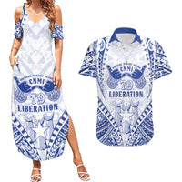 Northern Mariana Islands Liberation Day Couples Matching Summer Maxi Dress and Hawaiian Shirt 79th Anniversary LT05 Blue - Polynesian Pride