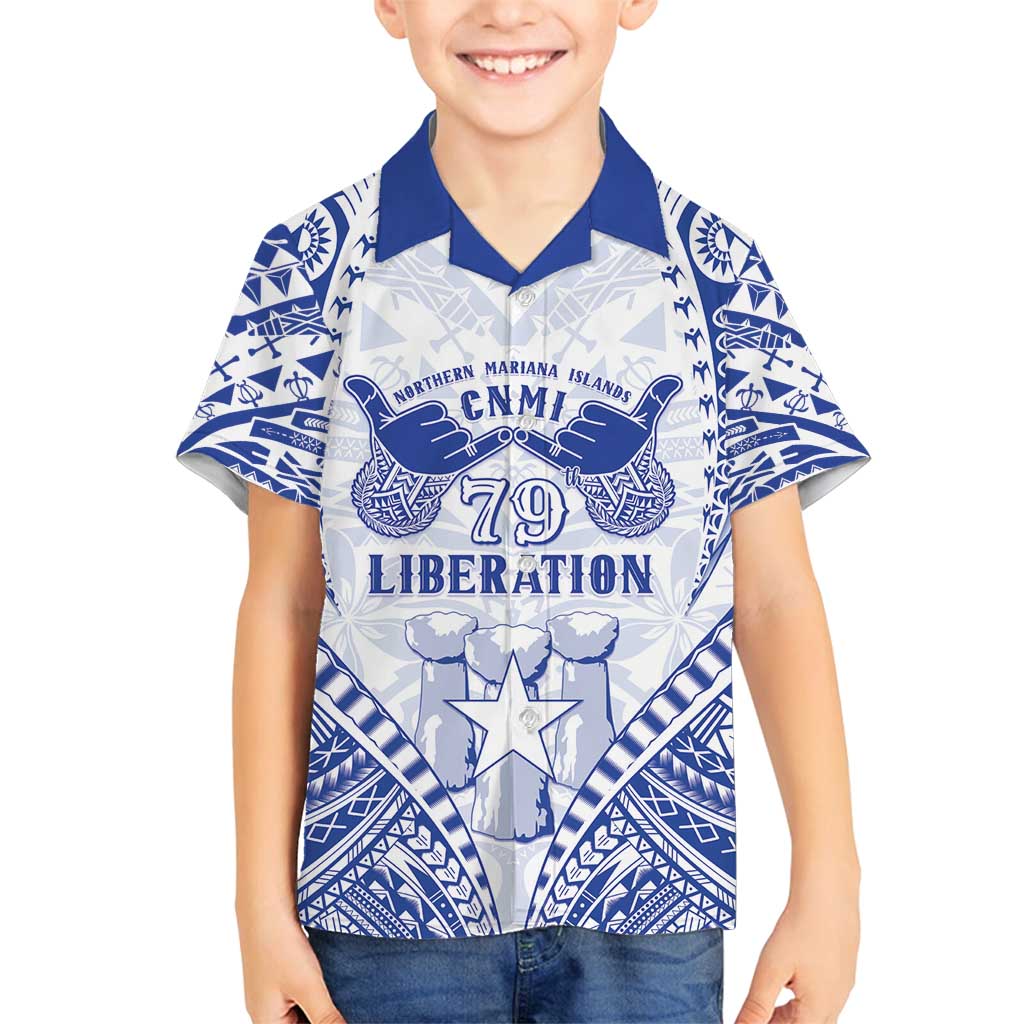 Northern Mariana Islands Liberation Day Family Matching Long Sleeve Bodycon Dress and Hawaiian Shirt 79th Anniversary LT05 Son's Shirt Blue - Polynesian Pride