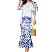Northern Mariana Islands Liberation Day Family Matching Mermaid Dress and Hawaiian Shirt 79th Anniversary LT05 Mom's Dress Blue - Polynesian Pride