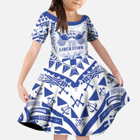 Northern Mariana Islands Liberation Day Family Matching Off The Shoulder Long Sleeve Dress and Hawaiian Shirt 79th Anniversary LT05 Daughter's Dress Blue - Polynesian Pride