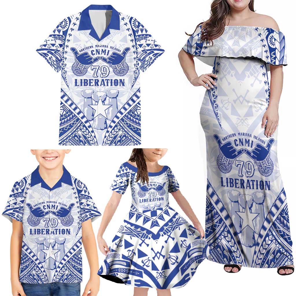 Northern Mariana Islands Liberation Day Family Matching Off Shoulder Maxi Dress and Hawaiian Shirt 79th Anniversary LT05 - Polynesian Pride