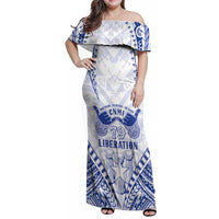 Northern Mariana Islands Liberation Day Family Matching Off Shoulder Maxi Dress and Hawaiian Shirt 79th Anniversary LT05 Mom's Dress Blue - Polynesian Pride