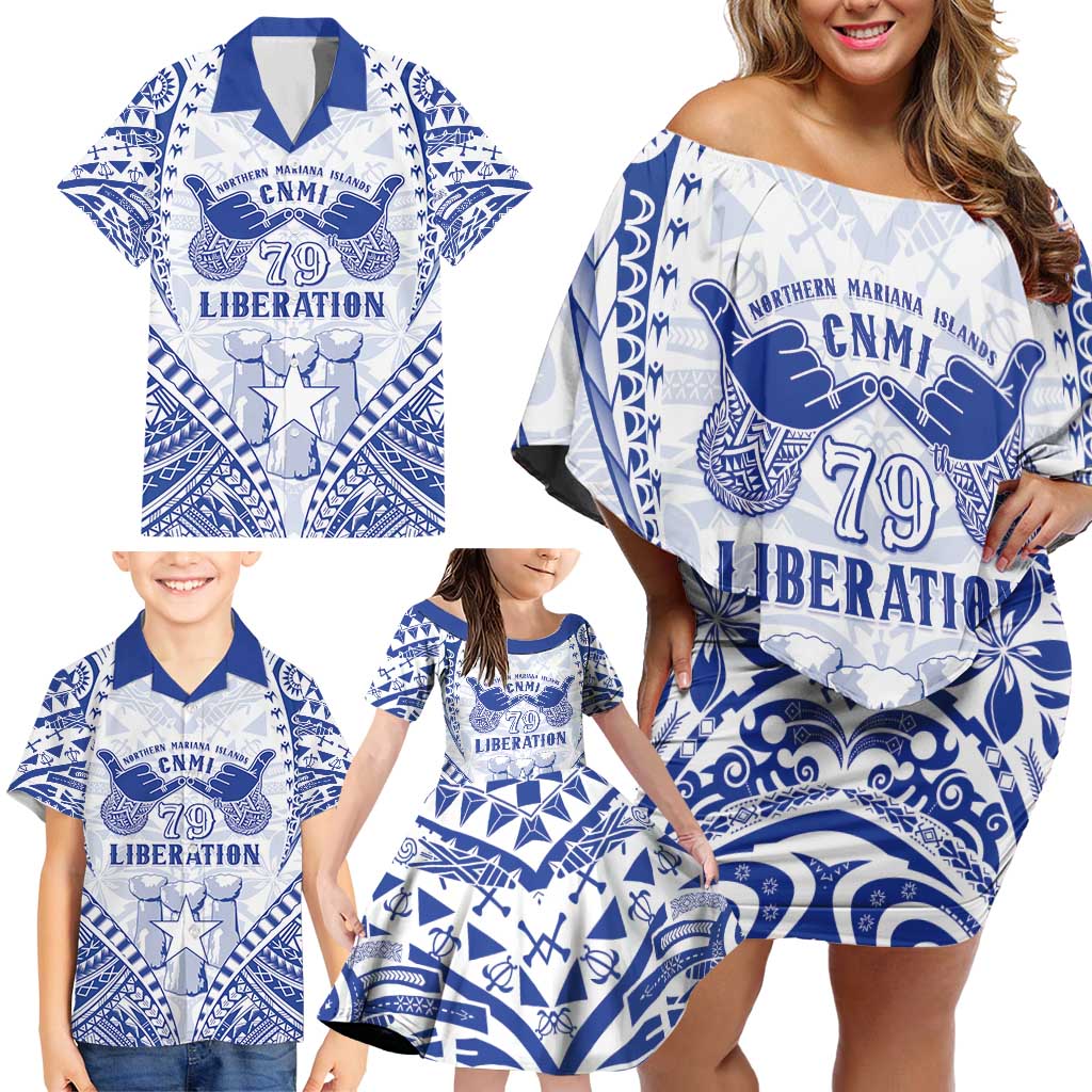 Northern Mariana Islands Liberation Day Family Matching Off Shoulder Short Dress and Hawaiian Shirt 79th Anniversary LT05 - Polynesian Pride