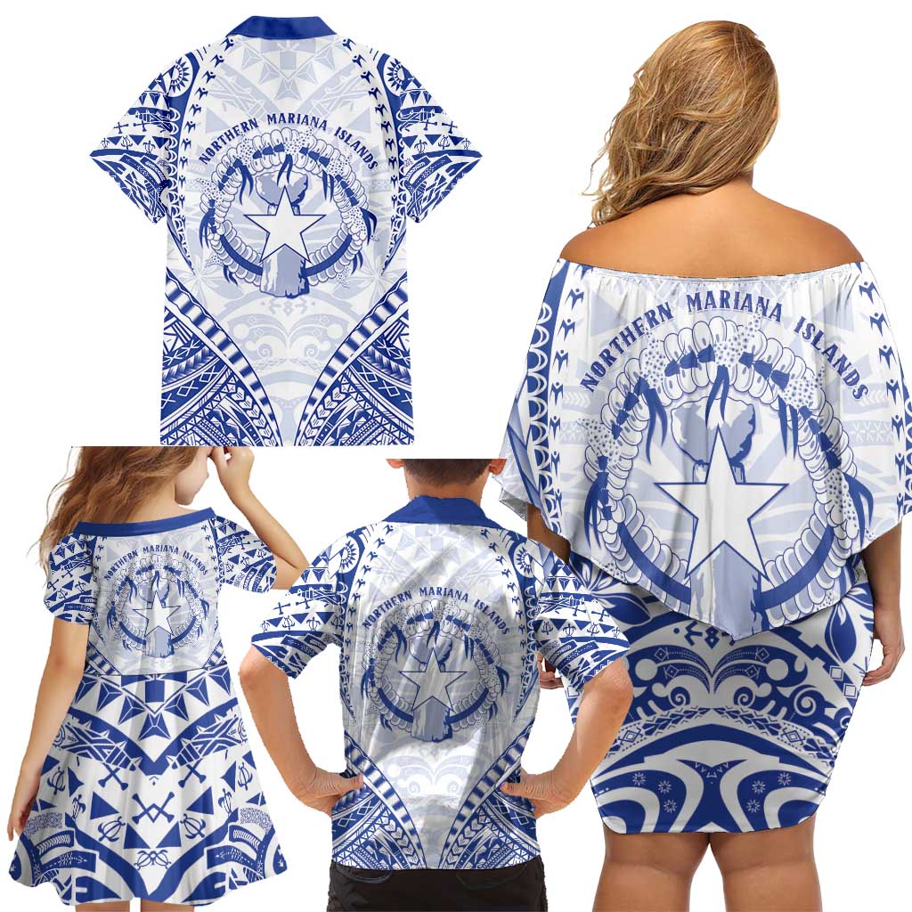 Northern Mariana Islands Liberation Day Family Matching Off Shoulder Short Dress and Hawaiian Shirt 79th Anniversary LT05 - Polynesian Pride
