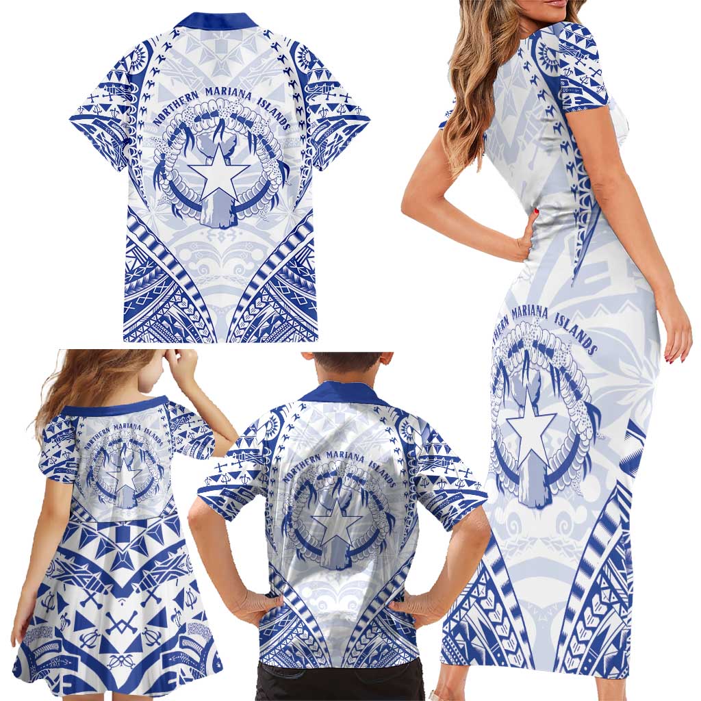 Northern Mariana Islands Liberation Day Family Matching Short Sleeve Bodycon Dress and Hawaiian Shirt 79th Anniversary LT05 - Polynesian Pride