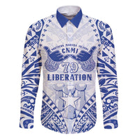 Northern Mariana Islands Liberation Day Family Matching Short Sleeve Bodycon Dress and Hawaiian Shirt 79th Anniversary LT05 Dad's Shirt - Long Sleeve Blue - Polynesian Pride