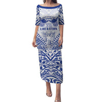 Northern Mariana Islands Liberation Day Puletasi 79th Anniversary LT05 Long Dress Blue - Polynesian Pride