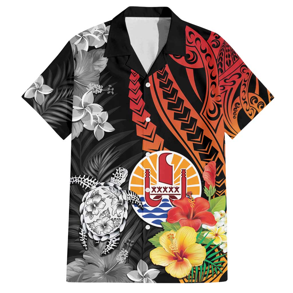 French Polynesia Bastille Day Family Matching Long Sleeve Bodycon Dress and Hawaiian Shirt Tropical Turtle Hibiscus Polynesian Pattern LT05 Dad's Shirt - Short Sleeve Black - Polynesian Pride