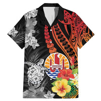 French Polynesia Bastille Day Family Matching Mermaid Dress and Hawaiian Shirt Tropical Turtle Hibiscus Polynesian Pattern LT05 Dad's Shirt - Short Sleeve Black - Polynesian Pride