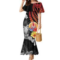 French Polynesia Bastille Day Family Matching Mermaid Dress and Hawaiian Shirt Tropical Turtle Hibiscus Polynesian Pattern LT05 Mom's Dress Black - Polynesian Pride