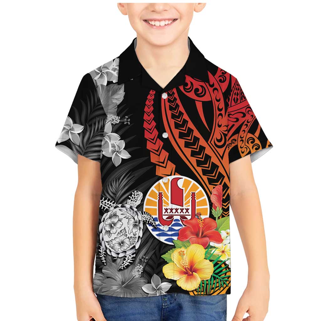 French Polynesia Bastille Day Family Matching Mermaid Dress and Hawaiian Shirt Tropical Turtle Hibiscus Polynesian Pattern LT05 Son's Shirt Black - Polynesian Pride