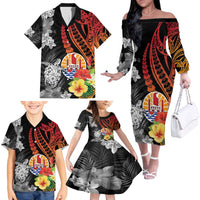 French Polynesia Bastille Day Family Matching Off The Shoulder Long Sleeve Dress and Hawaiian Shirt Tropical Turtle Hibiscus Polynesian Pattern LT05 - Polynesian Pride