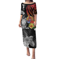 French Polynesia Bastille Day Family Matching Puletasi and Hawaiian Shirt Tropical Turtle Hibiscus Polynesian Pattern