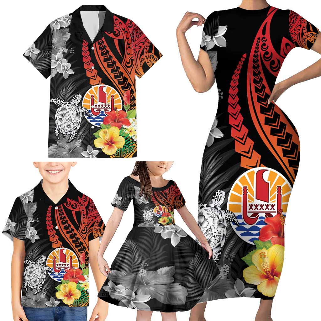 French Polynesia Bastille Day Family Matching Short Sleeve Bodycon Dress and Hawaiian Shirt Tropical Turtle Hibiscus Polynesian Pattern LT05 - Polynesian Pride