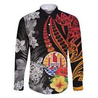 French Polynesia Bastille Day Family Matching Short Sleeve Bodycon Dress and Hawaiian Shirt Tropical Turtle Hibiscus Polynesian Pattern LT05 Dad's Shirt - Long Sleeve Black - Polynesian Pride