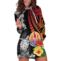 French Polynesia Bastille Day Hoodie Dress Tropical Turtle Hibiscus Polynesian Pattern LT05 Black - Polynesian Pride