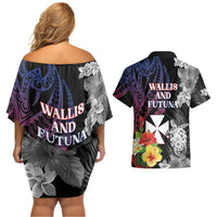 Wallis and Futuna Bastille Day Couples Matching Off Shoulder Short Dress and Hawaiian Shirt Tropical Turtle Hibiscus Polynesian Pattern LT05 - Polynesian Pride