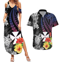 Wallis and Futuna Bastille Day Couples Matching Summer Maxi Dress and Hawaiian Shirt Tropical Turtle Hibiscus Polynesian Pattern LT05 Black - Polynesian Pride