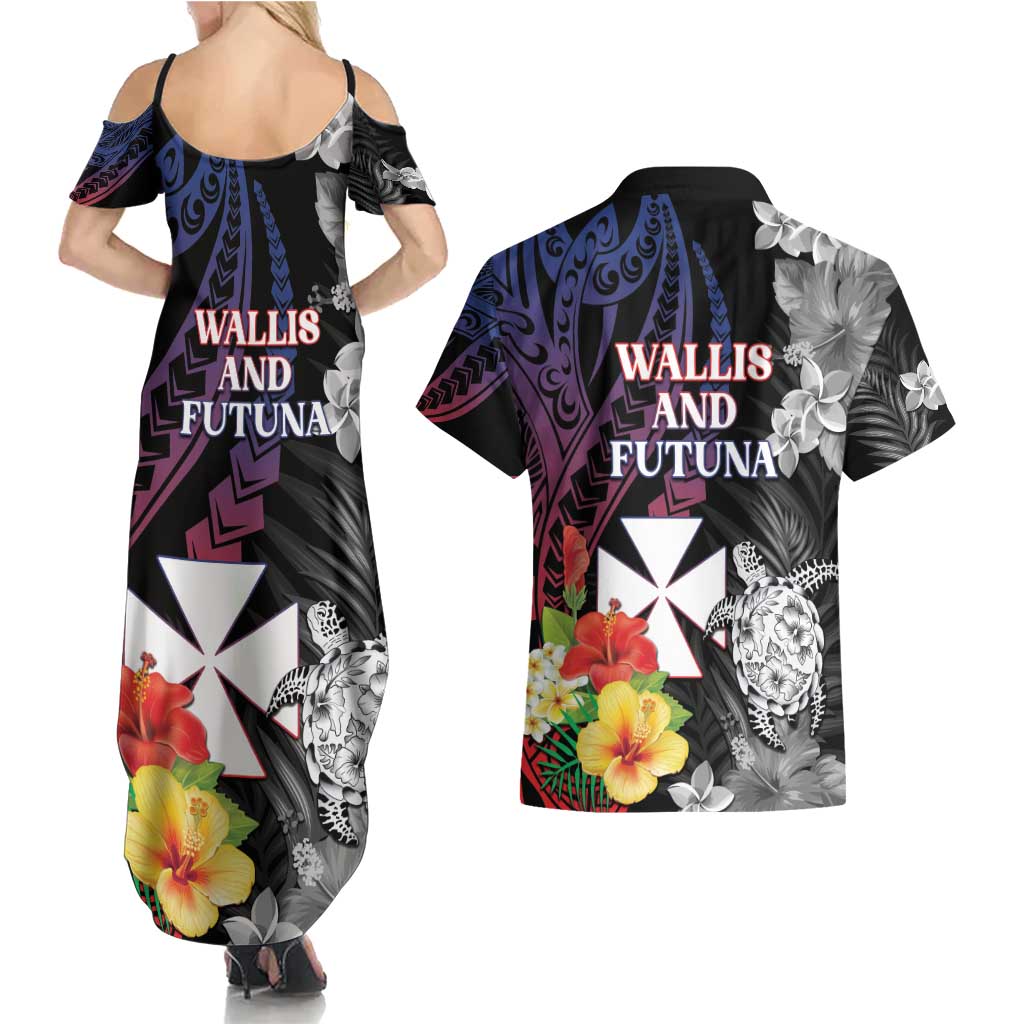 Wallis and Futuna Bastille Day Couples Matching Summer Maxi Dress and Hawaiian Shirt Tropical Turtle Hibiscus Polynesian Pattern LT05 - Polynesian Pride