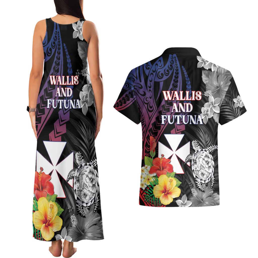 Wallis and Futuna Bastille Day Couples Matching Tank Maxi Dress and Hawaiian Shirt Tropical Turtle Hibiscus Polynesian Pattern LT05 - Polynesian Pride