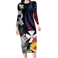 Wallis and Futuna Bastille Day Family Matching Long Sleeve Bodycon Dress and Hawaiian Shirt Tropical Turtle Hibiscus Polynesian Pattern LT05 Mom's Dress Black - Polynesian Pride