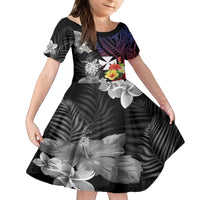 Wallis and Futuna Bastille Day Family Matching Off The Shoulder Long Sleeve Dress and Hawaiian Shirt Tropical Turtle Hibiscus Polynesian Pattern LT05 Daughter's Dress Black - Polynesian Pride