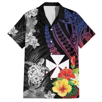 Wallis and Futuna Bastille Day Family Matching Off The Shoulder Long Sleeve Dress and Hawaiian Shirt Tropical Turtle Hibiscus Polynesian Pattern LT05 Dad's Shirt - Short Sleeve Black - Polynesian Pride