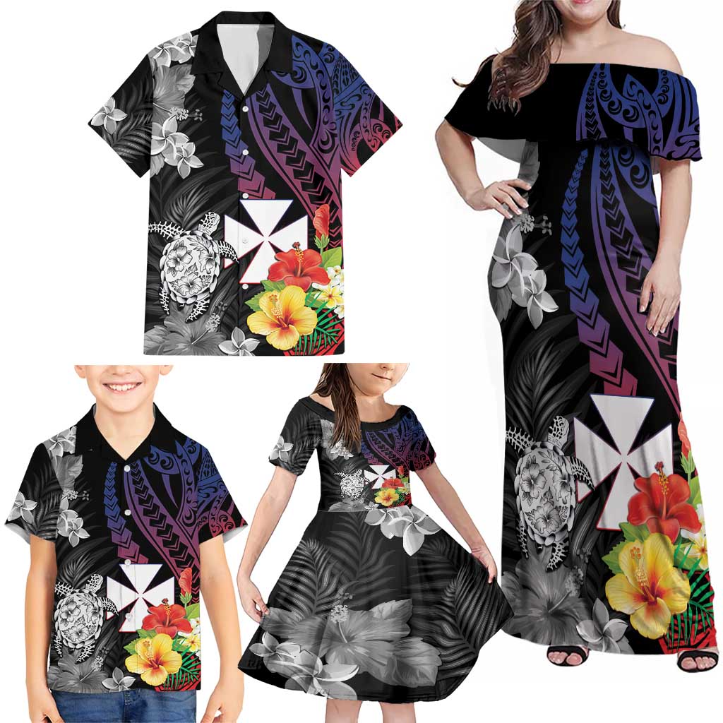 Wallis and Futuna Bastille Day Family Matching Off Shoulder Maxi Dress and Hawaiian Shirt Tropical Turtle Hibiscus Polynesian Pattern LT05 - Polynesian Pride