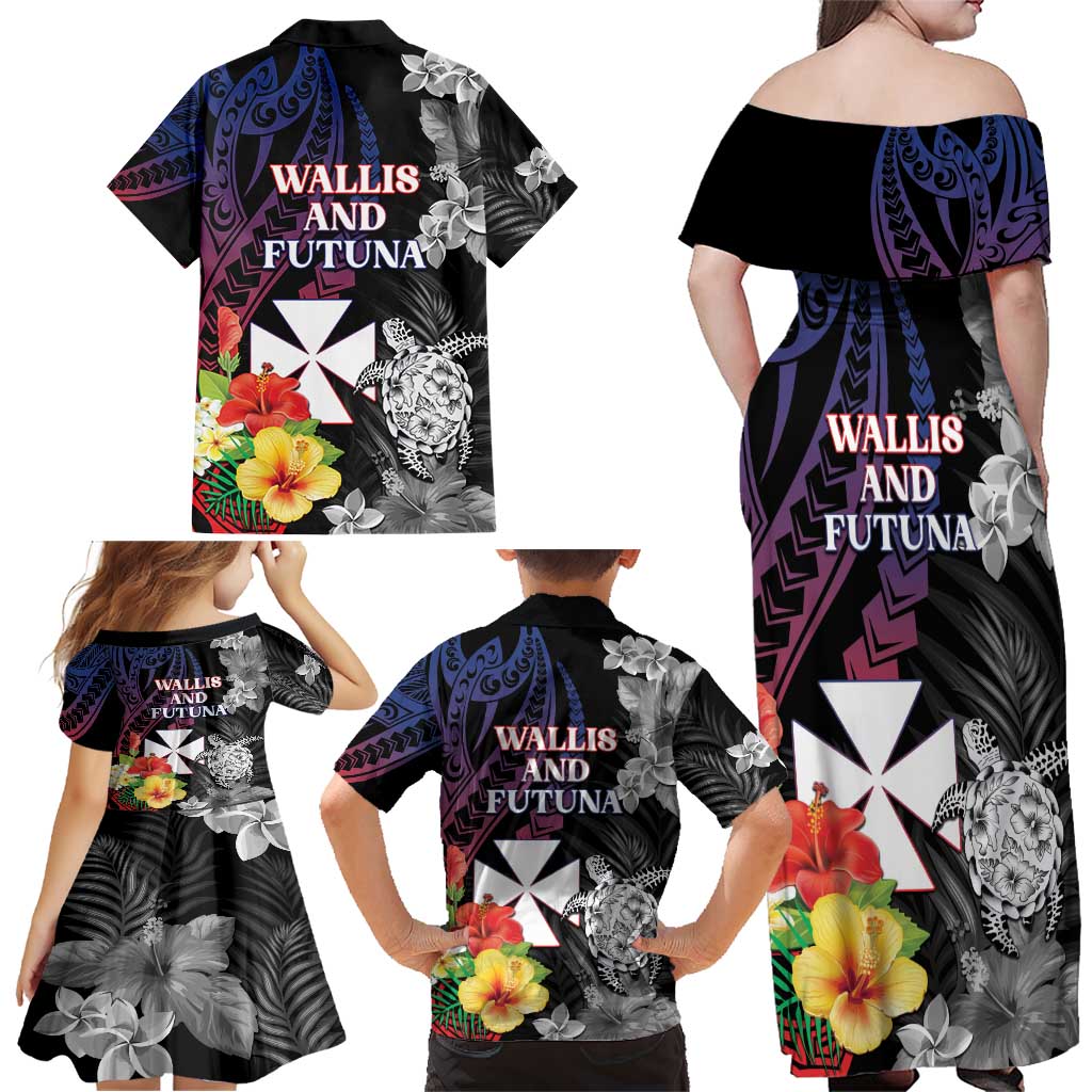 Wallis and Futuna Bastille Day Family Matching Off Shoulder Maxi Dress and Hawaiian Shirt Tropical Turtle Hibiscus Polynesian Pattern LT05 - Polynesian Pride