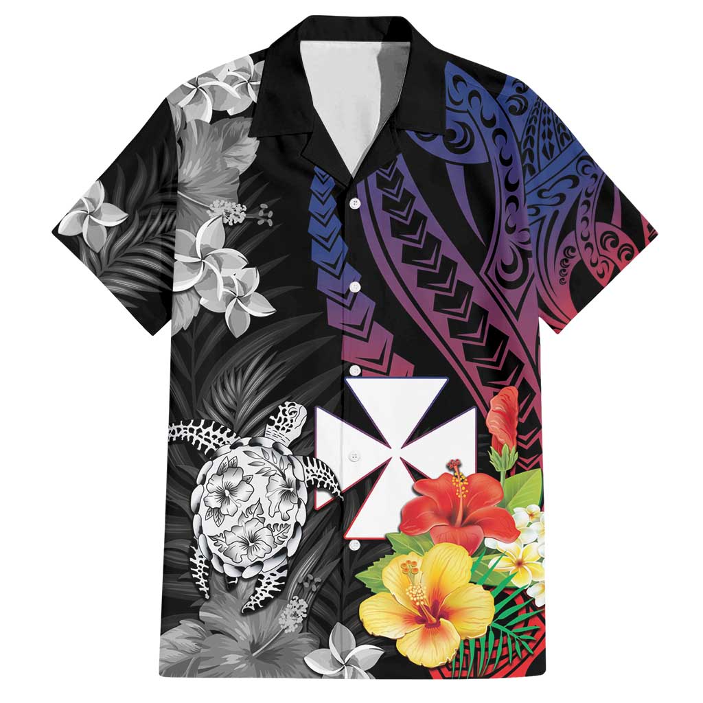 Wallis and Futuna Bastille Day Family Matching Off Shoulder Maxi Dress and Hawaiian Shirt Tropical Turtle Hibiscus Polynesian Pattern LT05 Dad's Shirt - Short Sleeve Black - Polynesian Pride
