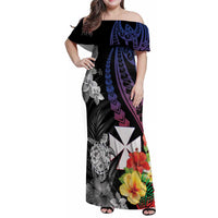 Wallis and Futuna Bastille Day Family Matching Off Shoulder Maxi Dress and Hawaiian Shirt Tropical Turtle Hibiscus Polynesian Pattern LT05 Mom's Dress Black - Polynesian Pride