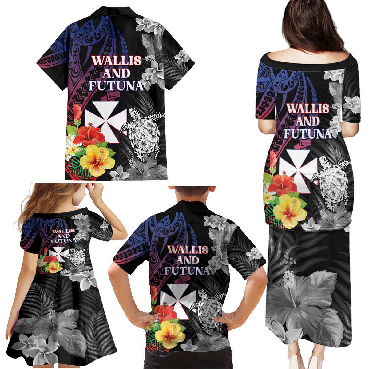 Wallis and Futuna Bastille Day Family Matching Puletasi and Hawaiian Shirt Tropical Turtle Hibiscus Polynesian Pattern LT05 - Polynesian Pride