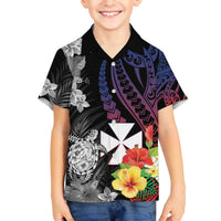 Wallis and Futuna Bastille Day Family Matching Puletasi and Hawaiian Shirt Tropical Turtle Hibiscus Polynesian Pattern LT05 Son's Shirt Black - Polynesian Pride