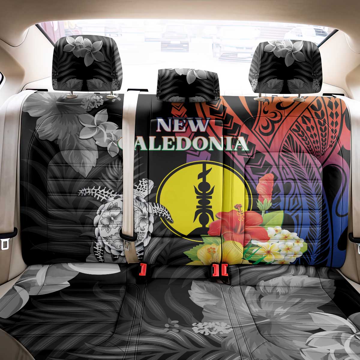 New Caledonia Bastille Day Back Car Seat Cover Tropical Turtle Hibiscus Polynesian Pattern LT05 - Polynesian Pride