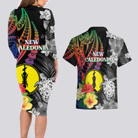 New Caledonia Bastille Day Couples Matching Long Sleeve Bodycon Dress and Hawaiian Shirt Tropical Turtle Hibiscus Polynesian Pattern LT05 - Polynesian Pride