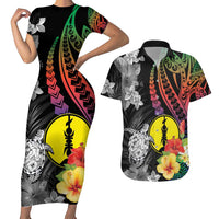 New Caledonia Bastille Day Couples Matching Short Sleeve Bodycon Dress and Hawaiian Shirt Tropical Turtle Hibiscus Polynesian Pattern LT05 Black - Polynesian Pride