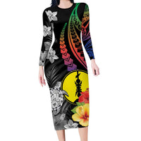 New Caledonia Bastille Day Family Matching Long Sleeve Bodycon Dress and Hawaiian Shirt Tropical Turtle Hibiscus Polynesian Pattern LT05 Mom's Dress Black - Polynesian Pride