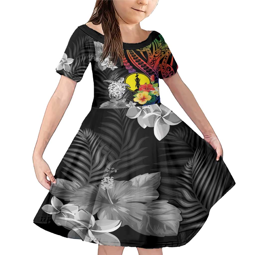 New Caledonia Bastille Day Family Matching Mermaid Dress and Hawaiian Shirt Tropical Turtle Hibiscus Polynesian Pattern LT05 Daughter's Dress Black - Polynesian Pride