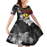 New Caledonia Bastille Day Family Matching Mermaid Dress and Hawaiian Shirt Tropical Turtle Hibiscus Polynesian Pattern LT05 Daughter's Dress Black - Polynesian Pride