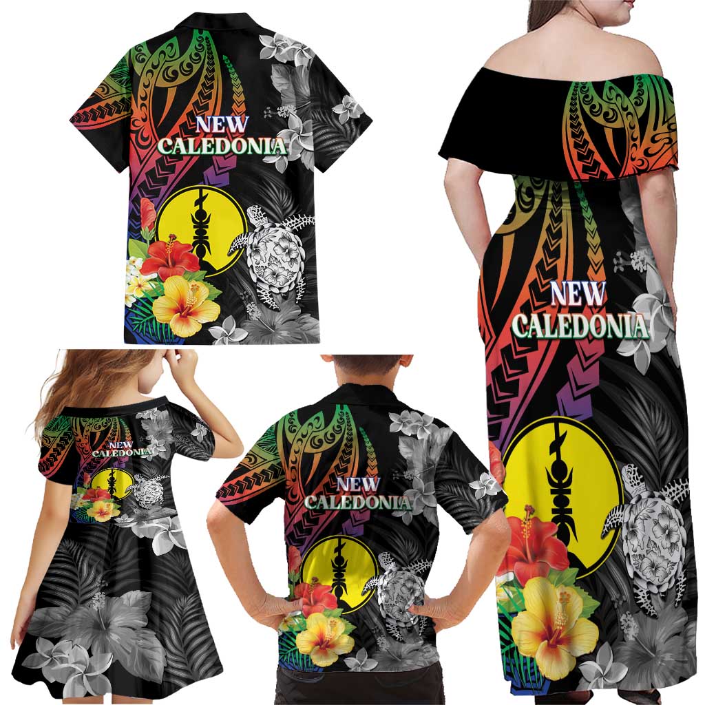 New Caledonia Bastille Day Family Matching Off Shoulder Maxi Dress and Hawaiian Shirt Tropical Turtle Hibiscus Polynesian Pattern LT05 - Polynesian Pride