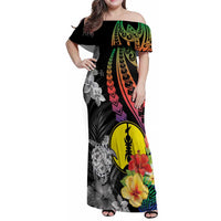 New Caledonia Bastille Day Family Matching Off Shoulder Maxi Dress and Hawaiian Shirt Tropical Turtle Hibiscus Polynesian Pattern LT05 Mom's Dress Black - Polynesian Pride