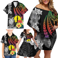 New Caledonia Bastille Day Family Matching Off Shoulder Short Dress and Hawaiian Shirt Tropical Turtle Hibiscus Polynesian Pattern LT05 - Polynesian Pride