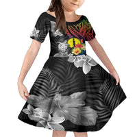 New Caledonia Bastille Day Family Matching Puletasi and Hawaiian Shirt Tropical Turtle Hibiscus Polynesian Pattern LT05 Daughter's Dress Black - Polynesian Pride