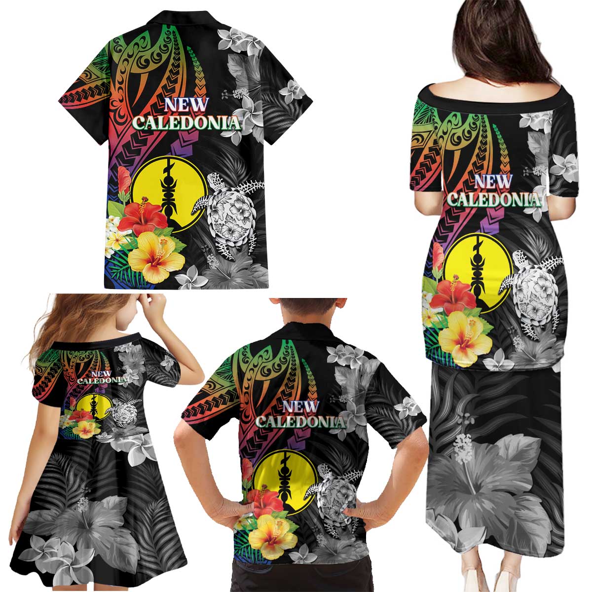 New Caledonia Bastille Day Family Matching Puletasi and Hawaiian Shirt Tropical Turtle Hibiscus Polynesian Pattern LT05 - Polynesian Pride